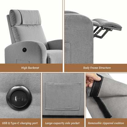 <font dir="auto" style="vertical-align: inherit;"><font dir="auto" style="vertical-align: inherit;">        Relaxation armchair, TV chair, leisure chair with USB and Type-C charging ports, adjustable backrest and footrest, single chair for living room, be