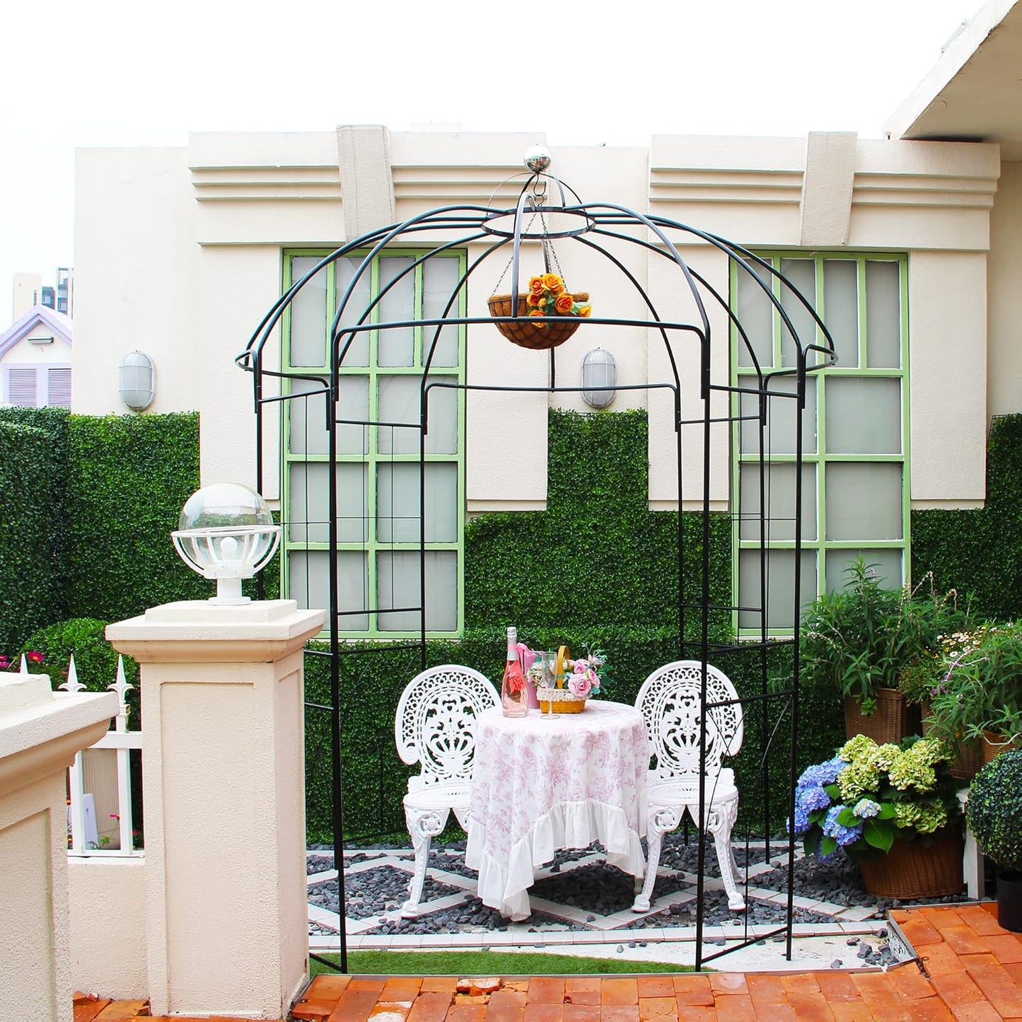 106,7 "L x 81,5" H x 81,5 "W Tuin prieel vogelkooi vorm metalen tuinhuisje pergola paviljoen, tuin roos paviljoen boog, ijzeren frame tuinhuisje geweldig voor achtertuin, gazon, bruiloft