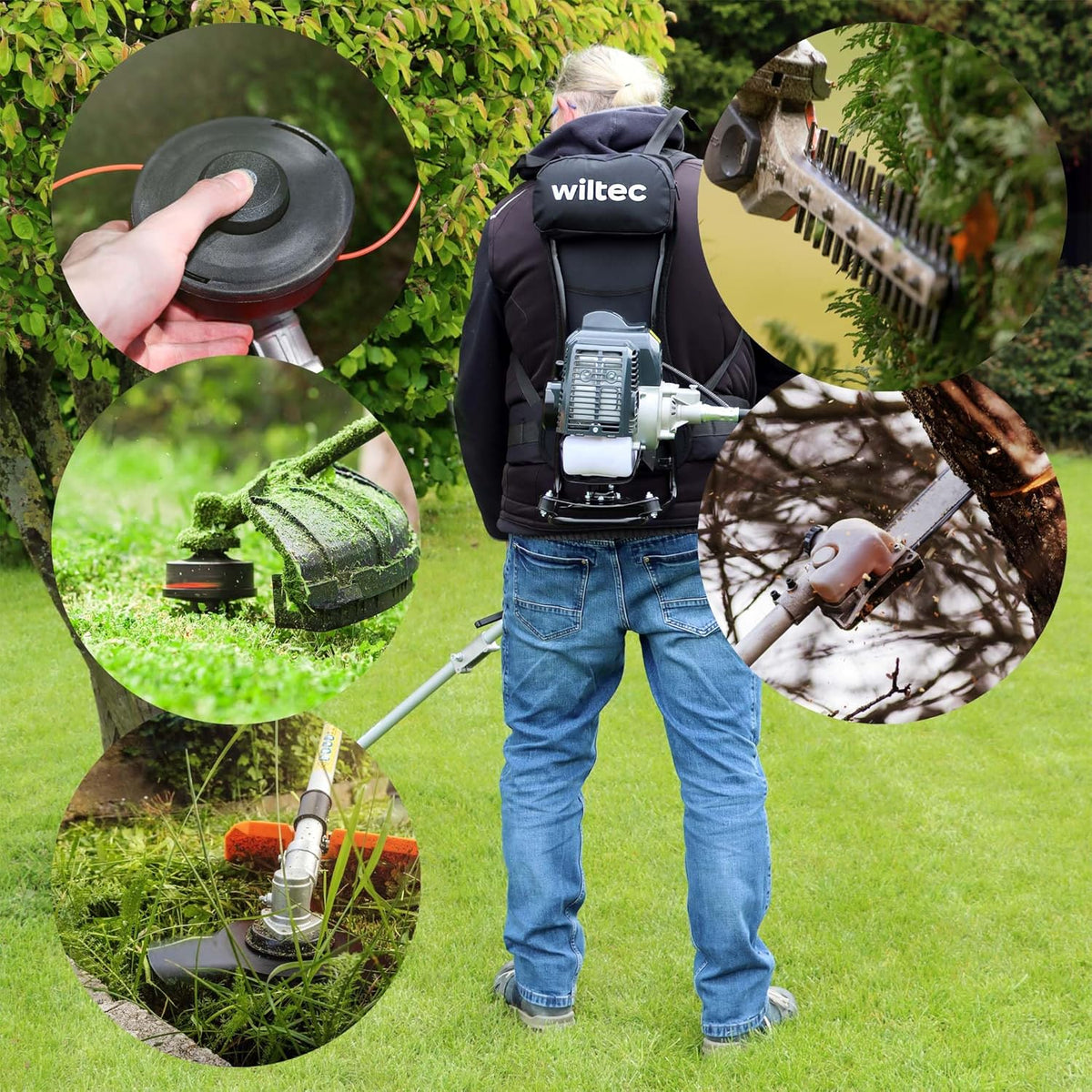 Wiltec 4-in-1 multitool voor tuinonderhoud met 4-takt motor incl. verlengstuk o.a. heggenschaar, snoeischaar