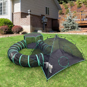4-in-1 Kattentent - Kattenverblijf - Kattententen - Opvouwbaar - Draagbare Catiotent - met 1 Koepeltent - 2 Tunnelen - 2 Tenten - Buitenkattenbox - voor Katten - Konijnen - Andere Dieren - Polyester - Zwart/Groen