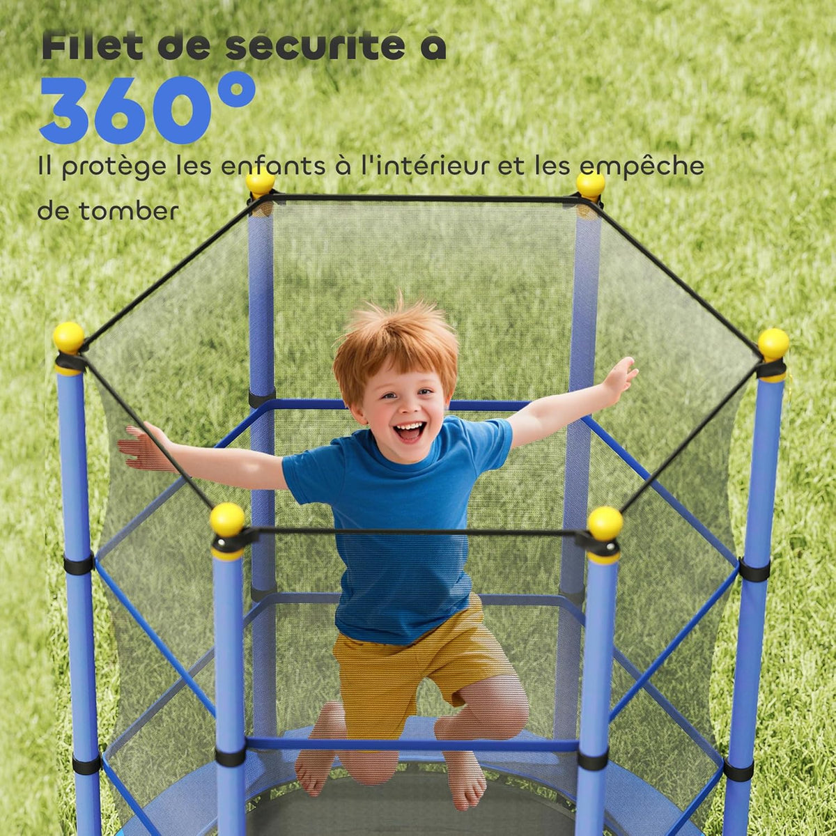 HOMCOM Kindertrampoline Ø 1,40 m, veiligheidsnet met ritssluiting, veerafdekking, 6 gevoerde palen inbegrepen
