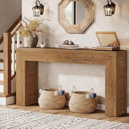 Tribesigns Console Table 160 cm Narrow Sofa Table, Wooden Hall Table Behind the Sofa, Industrial Entrance Table for Entrance, Hallway, Foyer, Living Room, Light Brown