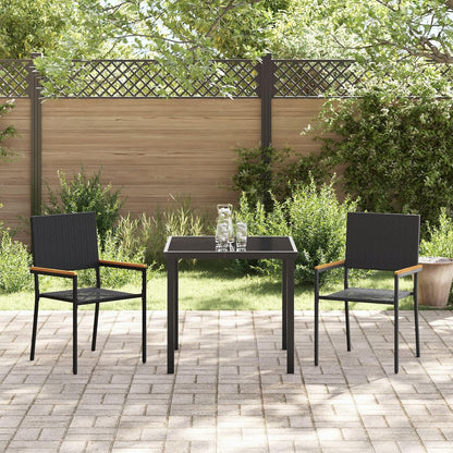 Stackable Garden Chairs Set of 2 Rattan, Polyester, Black for Patio, Balcony, Outdoor Furniture, Comfortable and Durable, Space-Saving Design - QUORE