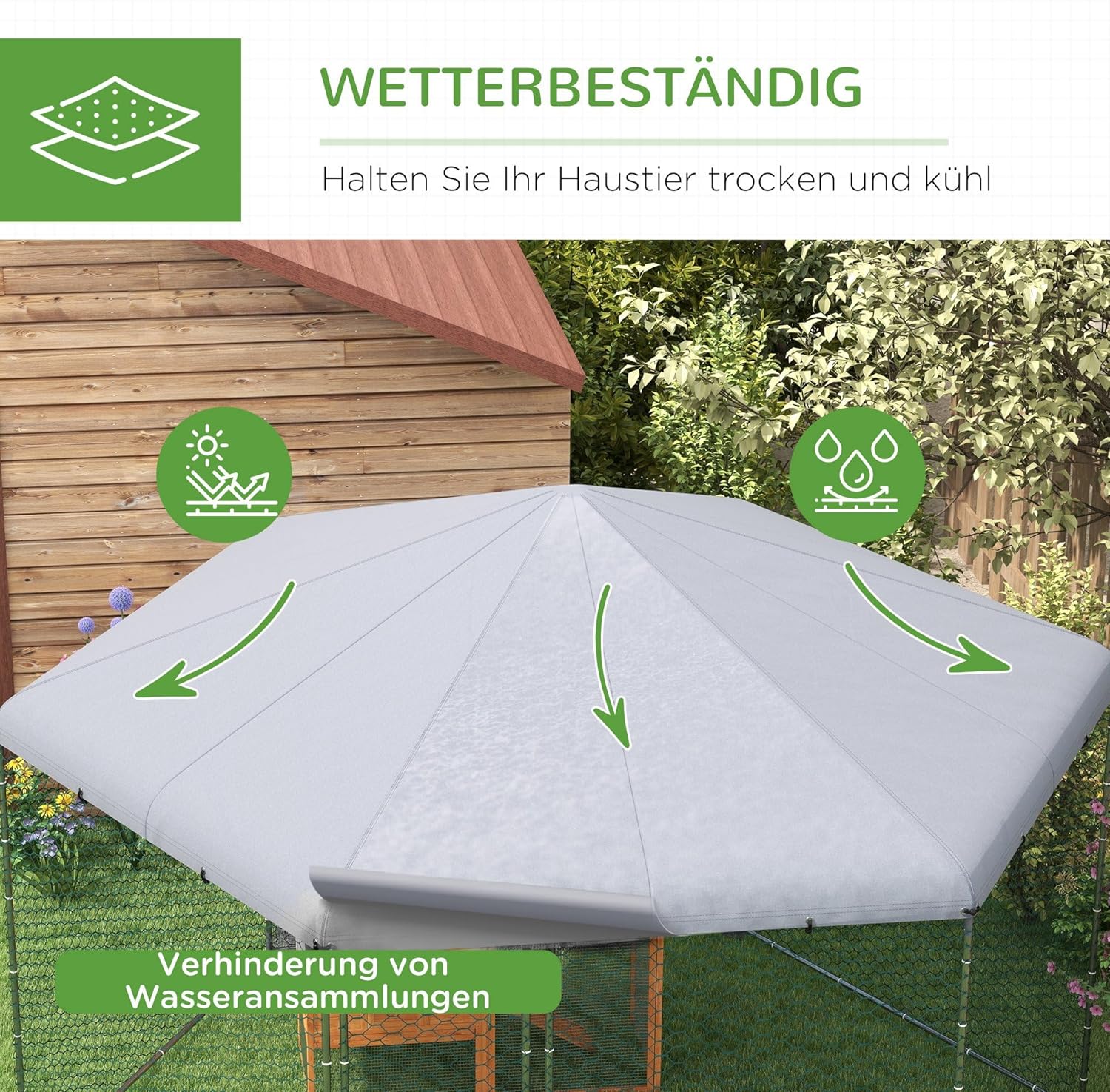 PawHut Hühnerstall 400 x 346 x 263 cm Freilaufgehege aus Stahl, Hühnerkäfig mit Abdeckung, Tür, Hühnergehege für 10-15 Hühner, Kleintiere, Grau - QUORE