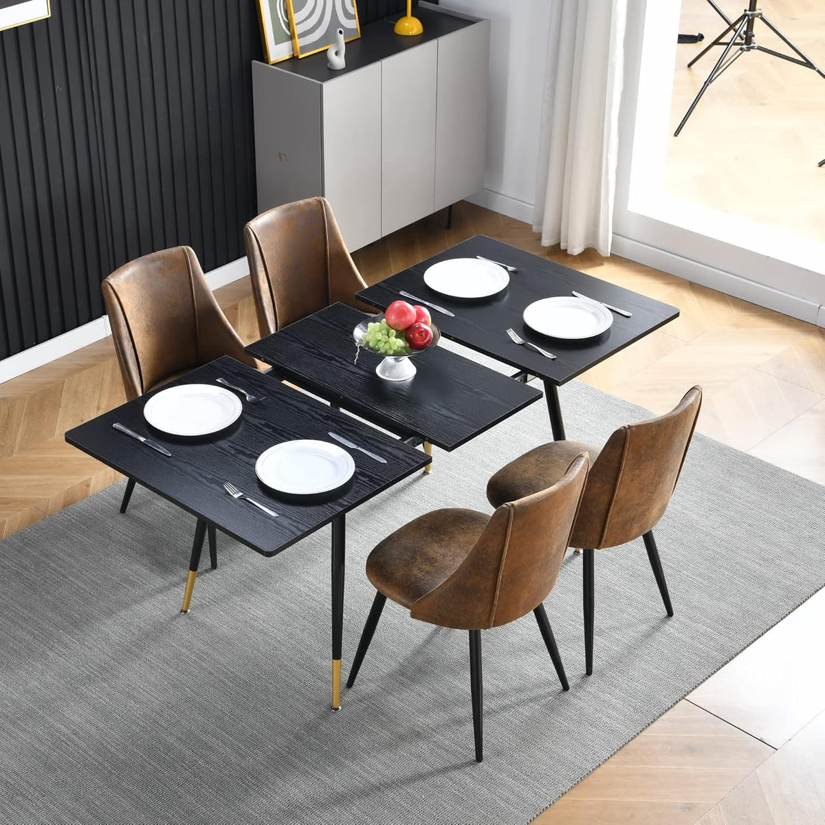 MEUBLE COSY Eettafel, uittrekbaar, keukentafel voor 4-6 personen, retro industriële eetkamertafel, metalen frame, voor eetkamer keuken, zwart en goudkleurig, 120-160x80x75cm
