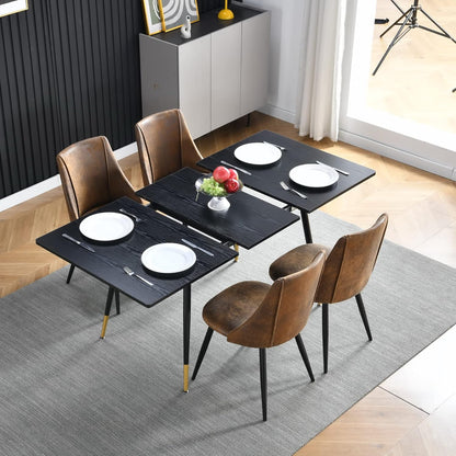 MEUBLE COSY Eettafel, uittrekbaar, keukentafel voor 4-6 personen, retro industriële eetkamertafel, metalen frame, voor eetkamer keuken, zwart en goudkleurig, 120-160x80x75cm