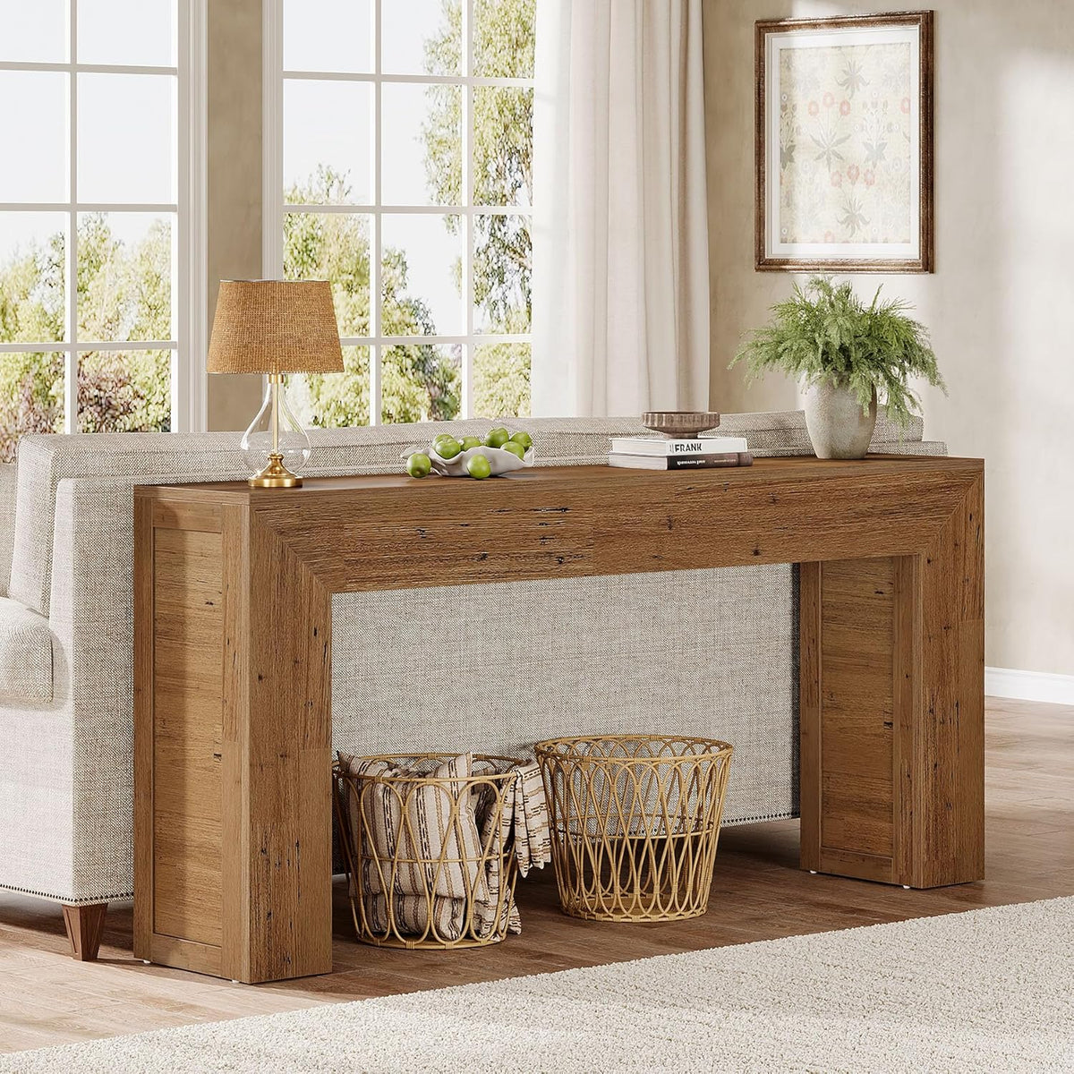 Tribesigns Console Table 160 cm Narrow Sofa Table, Wooden Hall Table Behind the Sofa, Industrial Entrance Table for Entrance, Hallway, Foyer, Living Room, Light Brown