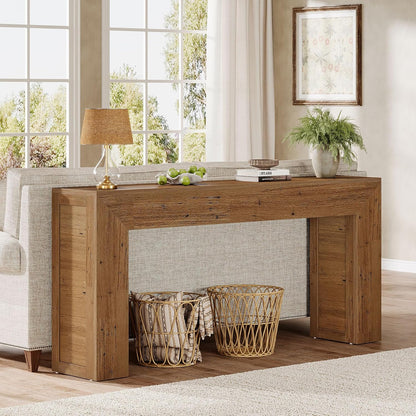 Tribesigns Console Table 160 cm Narrow Sofa Table, Wooden Hall Table Behind the Sofa, Industrial Entrance Table for Entrance, Hallway, Foyer, Living Room, Light Brown