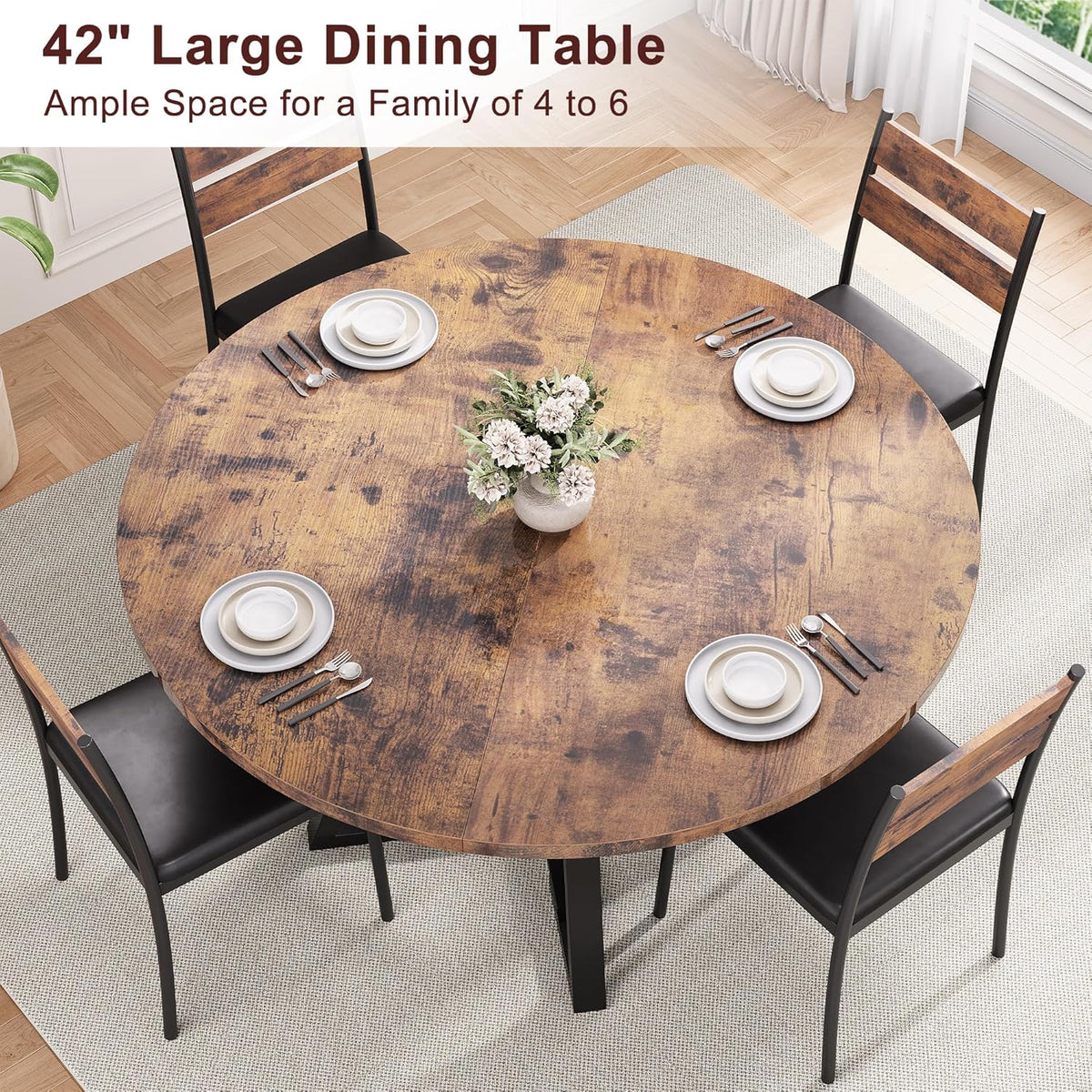 Jocoevol Ronde eettafel voor 4, keuken eetkamer cirkel diner voetstuk tafel, ruimtebesparende houten keuken en eetkamer meubels (vintage, 42 in)