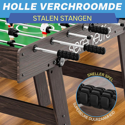 Tafelvoetbalspel – Kickertafel – Voetbaltafel – Speeltafel – Ruimtebesparend model – Inklapbaar ontwerp – Stabiele metalen constructie – Antislip handgrepen