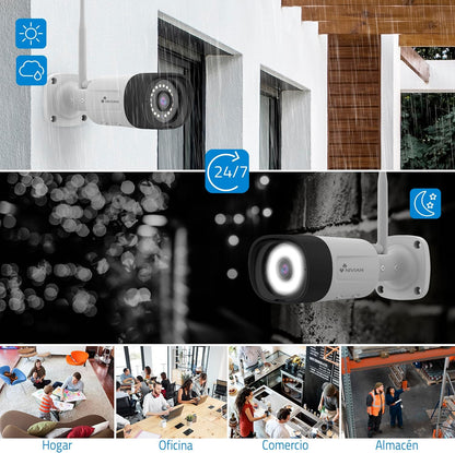 NIVIAN Professionele WLAN-bewakingscameraset, SuperHD met 4 IP-camera's en 10-kanaals recorder, voor thuis en op de winkel, nachtzicht, menselijke detectie IA, bidirectionele audio, eenvoudige