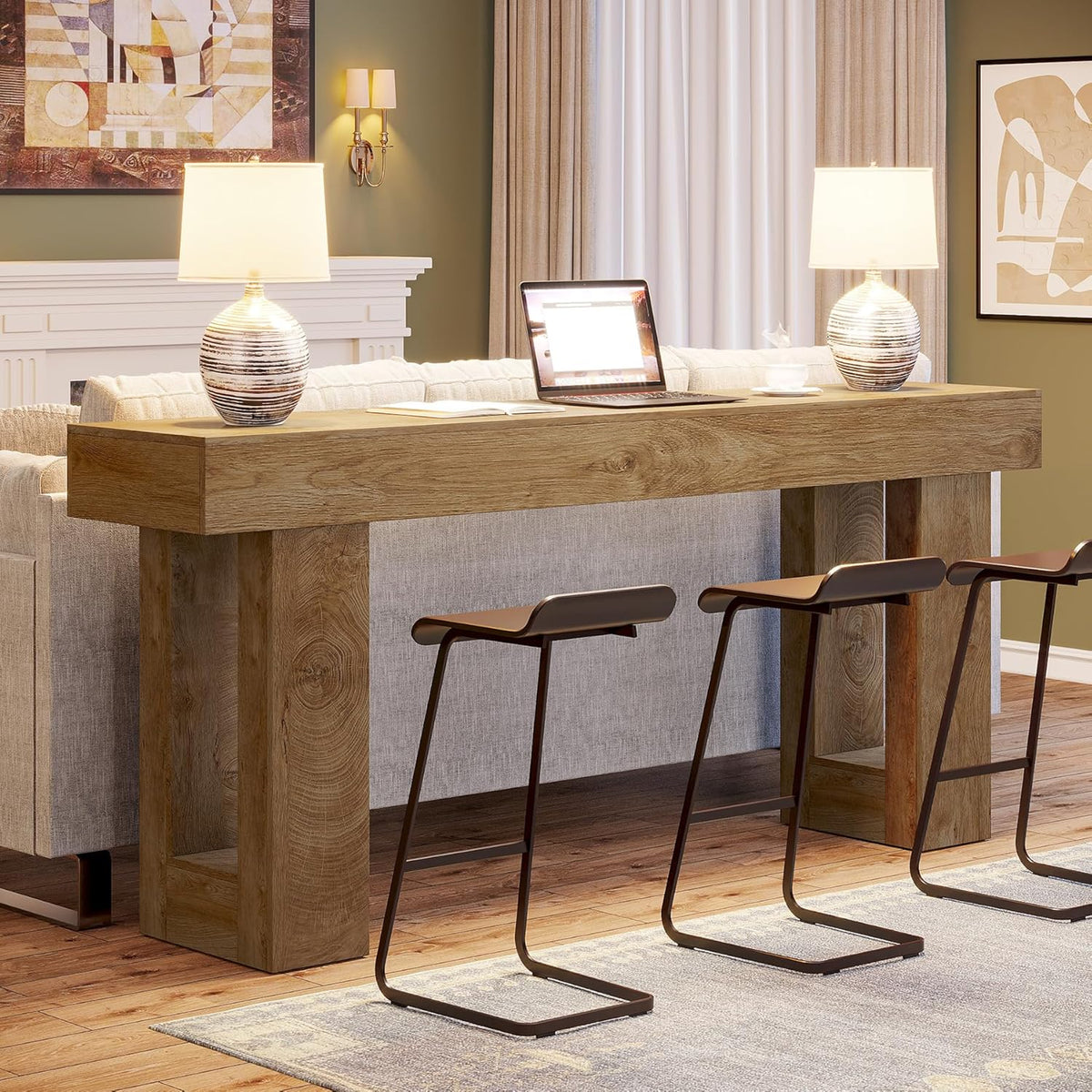 Tribesigns Narrow Console Table, 160 cm, Country Style, Sofa Table for Behind the Sofa, Natural Wood Look, Narrow Side Table for Hallway, Living Room and Entrance