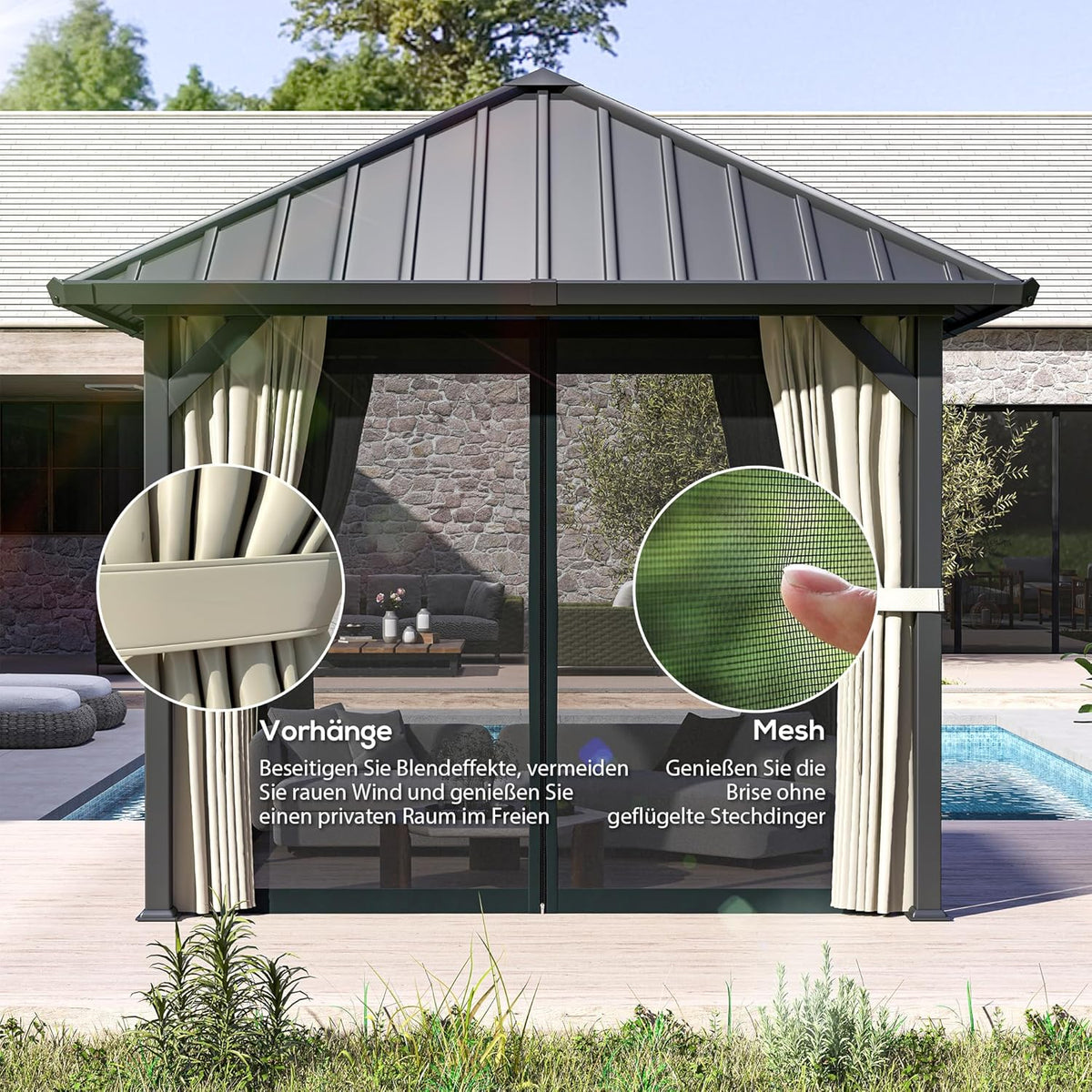 Tuinpaviljoen – Metalen Paviljoen – Tuinoverkapping – Buitenverblijf – Hardtop Paviljoen – Waterdicht Hardtop Dak – Stevig Metalen Frame 304x304 cm