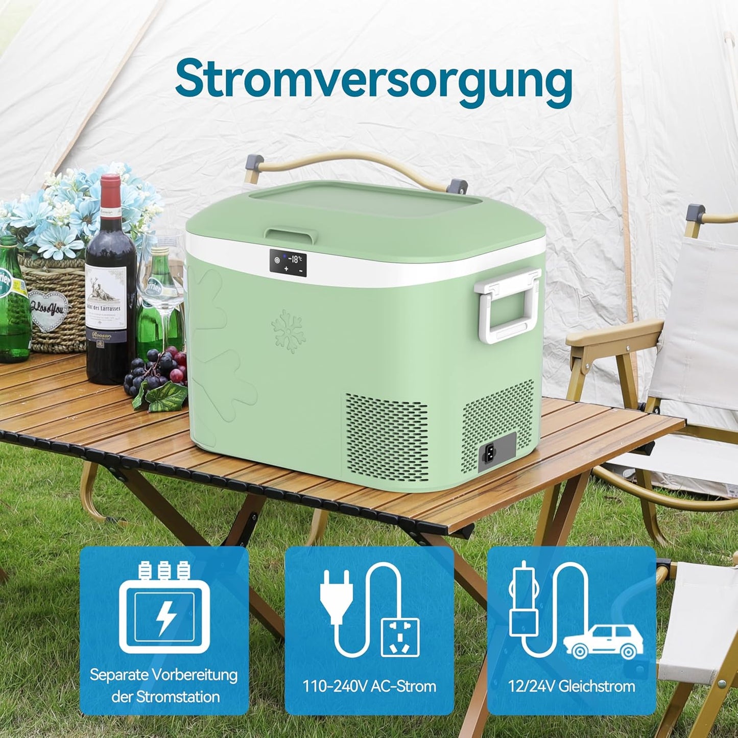BINGI Compressor Koelbox, 18 Liter Draagbare Auto Koelkast, 12/24 V DC en 230 V AC, Mini-koelkast Voor Auto, Vrachtwagen, Camping, Camper en Thuis