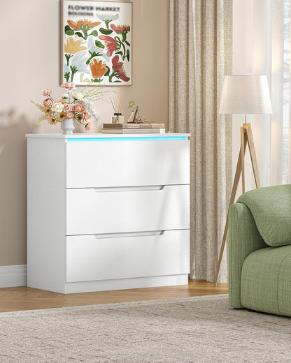 Hzuaneri Chest of Drawers, Side cabinet with LED light strip, Modern style, Suitable for living room and bedroom, 40 x 70 x 80 cm, White DC01303XEU