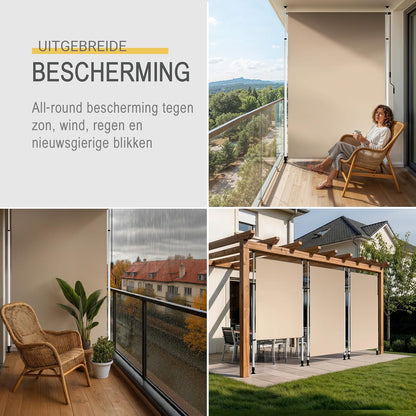 Sol Royal Balkonluifel zonder Boren 200x310cm – Privacy & Zonwering Klemluifel Verticaal Zonnescherm Buiten – Windbescherming Tuinterras Handslinger Antraciet Beige KM5