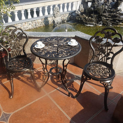 Outdoor meubels bistroset met rozenpatroon 1 tafel 2 stoelen voor tuin patio veranda (roze-antiek)