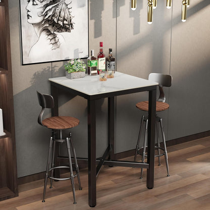 FATIVO Bartafel vierkant gesinterde steen: 70 x 70 cm glanzend wit marmeren staven tafels toonhoogte 105 cm cocktailtafel bar meubels voor thuis keuken ontbijt dineren, pub, coffeeshop, kantoor,