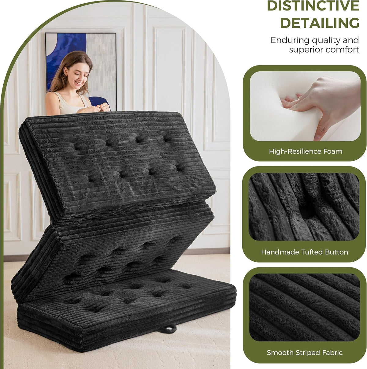 MAXYOYO Opvouwbaar matras 200 * 150 cm, 15 cm gestoffeerd opvouwbaar matras met premium imitatiebont, drievoudig opvouwbare futon slaapbank voor woonkamer/logeerkamer