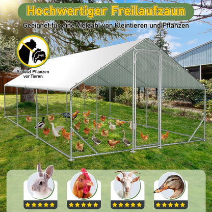 Walk-In House, 3 x 6 x 2 m, Walk-In Chicken Coop, Galvanised Steel, Small Animal House, Chicken Coop with Sunroof and Door for Pet Cage, Chicken Cage, Small Animals, Plants - QUORE