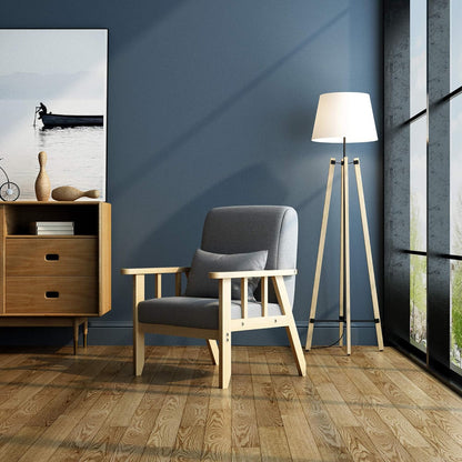 Mondeer Fauteuil, linnen, massief houten frame, retro met kussen, voor slaapkamer, woonkamer, balkon, kantoor, donkergrijs