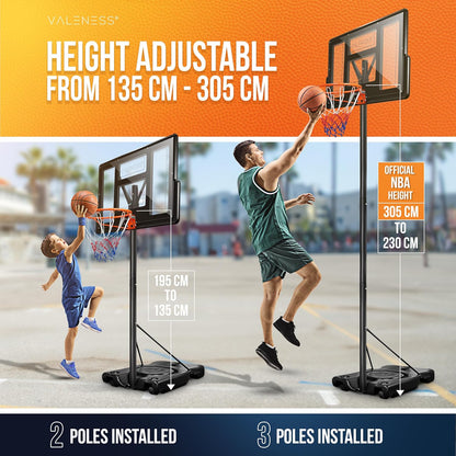 Basketball Hoop Outdoor - [135 to 305 cm] Height Adjustable and Weatherproof Basketball Stand - Professional Outdoor Basketball Hoop with Basketball and Pump for Kids and Adults - QUORE