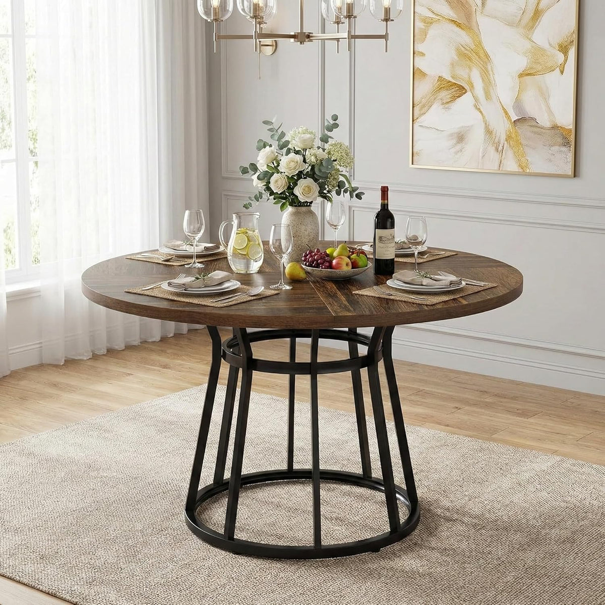 Ronde Eettafel – Eettafel Rond – Keukentafel – Ontbijttafel – Tafel 120 cm – Robuust Metalen Onderstel – 4 Personen