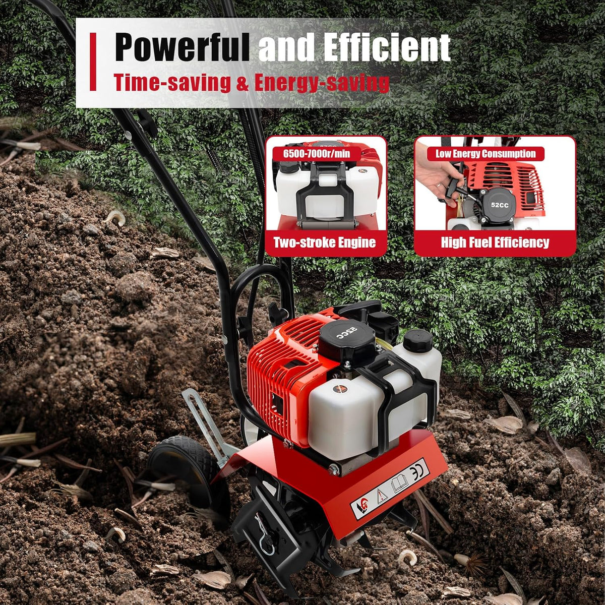 52CC Petrol Garden Cutter 2-Stroke Cultivator Mini Garden Heel Wheel Drive Ground Milling Cutter 1.65 KW Garden Tiller Cultivator Garden Heel - QUORE