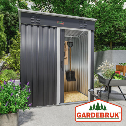 GARDEBRUK Garden house 185x165x90cm 1.5m2 Sliding Door 20kg Tool Holder Safety Gloves Ventilation Stainless Steel Sloping Roof Anthracite - QUORE