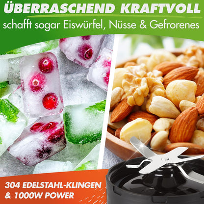 Nutri-Blender Smoothiemaker "Mix & Go" 1000 Watt Mini Mixer met Auto-IQ, BPA-vrij, Incl. Receptenboek, 2x Mok en To Go Deksel