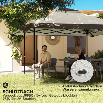 Outsunny Pavillon 4x4m Wasserdicht Höhenverstellbar Pop-up Faltpavillon mit Netzwänden UV 50+ Faltbar Partyzelt Gartenzelt mit Tragetasche Sandsäcke Gartenpavillon für Camping Garten Festival, Beige - QUORE