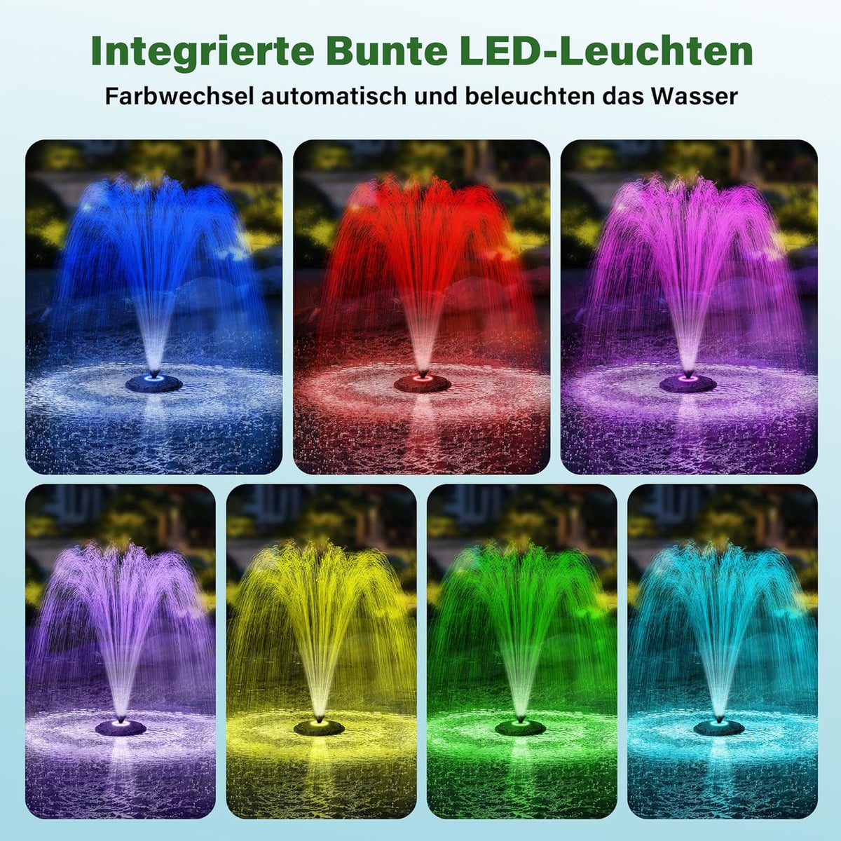 Biling Drijvende fontein met ledverlichting voor grote tuinvijver, vijverfontein met 2500 l/h pomp, 9 m kabel met EU-stekker, waterspel met 3 fonteinmodi (vorstbestendig)