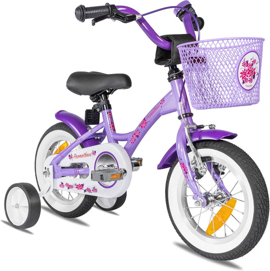 PROMETHEUS BICYCLES kinderfiets 12 inch meisjes- fiets meisje van 3 jaar met zijwieltjes terugtraprem Meisjesfiets 12 inch in paars