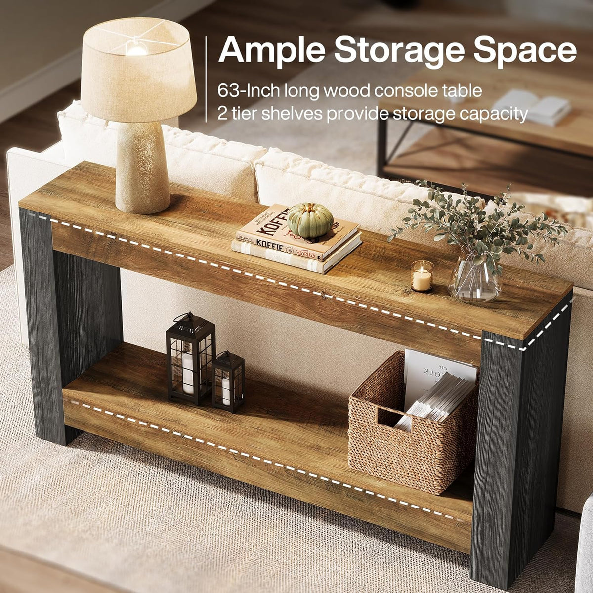 Tribesigns Console Table 160 cm Long for Entrance, Bench Behind the Sofa for Living Room, Hallway, Entrance, Foyer Rustic, Brown and Black
