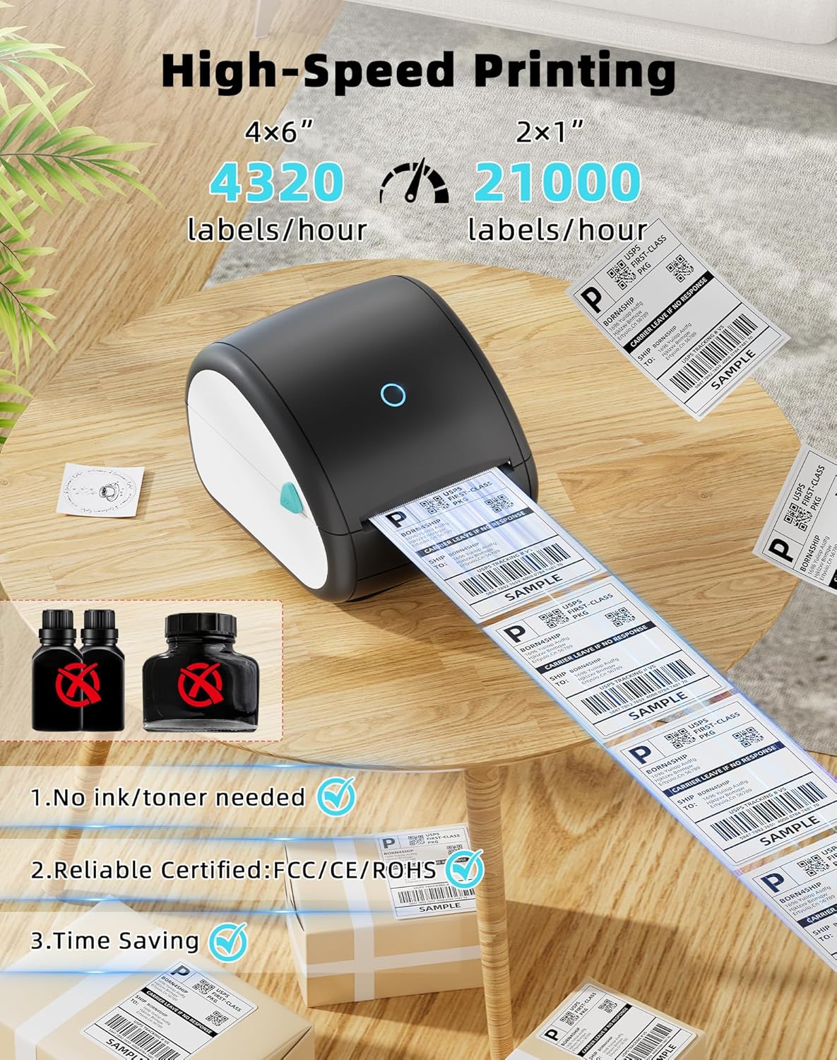 Bluetooth-labelprinter, DHL-labelprinter, verzendlabelprinter voor barcode-verzendlabels, DB403 thermische printer 4x6, compatibel met Esty, Royal Mail, DHL, Fedex, USPS