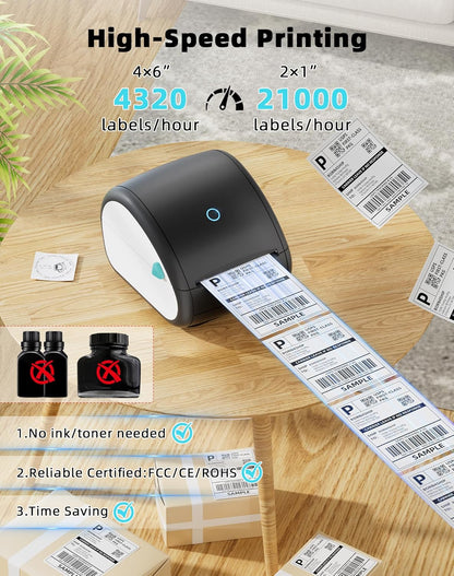 Bluetooth-labelprinter, DHL-labelprinter, verzendlabelprinter voor barcode-verzendlabels, DB403 thermische printer 4x6, compatibel met Esty, Royal Mail, DHL, Fedex, USPS