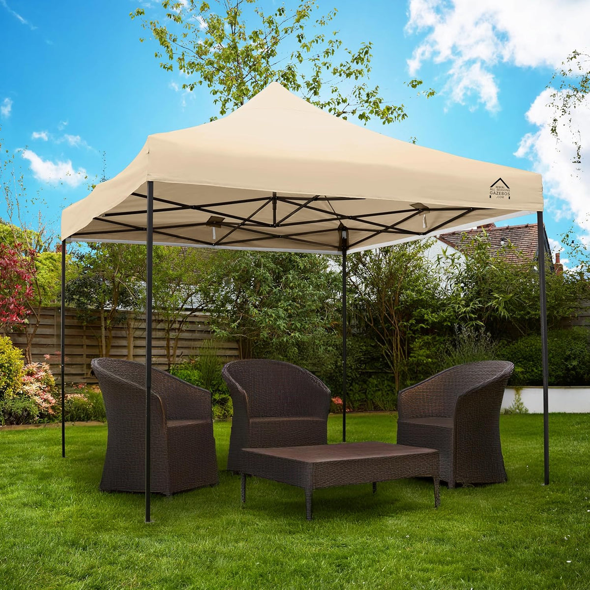 All Seasons Gazebos Duurzaam vouwpaviljoen en voortent, volledig waterdicht, hoogwaardig, voor een snelle opbouw, 3 x 3 m verkrijgbaar (beige)