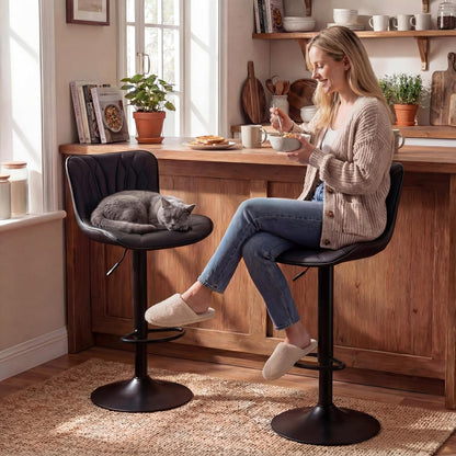 YOUNIKE Barkrukken, 2-delige set, draaibare hoogteverstelling, barstoel, kunstleer, bekleding, barstoelen, toonbankkruk, moderne barkrukken, keukenkruk met hoge rugleuning, zwart