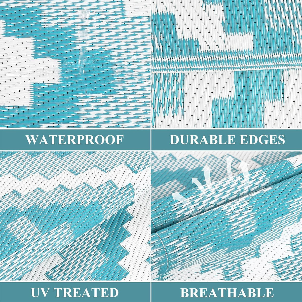 Buiten Vloerkleed - Buitenkleden - Buitentapijt - Opvouwbaar - UV-bestendig - Waterdicht - Buitenmatten - voor Buiten - Balkon - Strand - Picknick -Terras - Rechthoekig - 240 x 300 cm - Turquoise