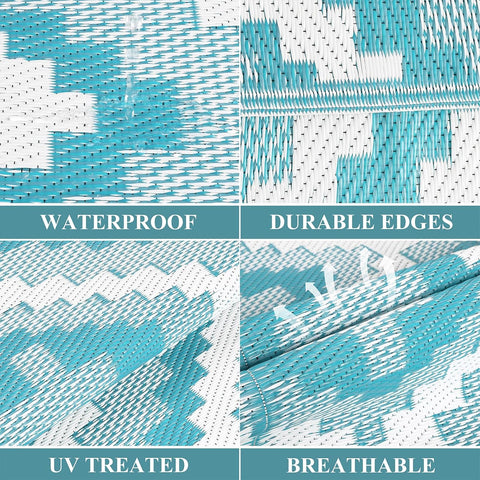 Buiten Vloerkleed - Buitenkleden - Buitentapijt - Opvouwbaar - UV-bestendig - Waterdicht - Buitenmatten - voor Buiten - Balkon - Strand - Picknick -Terras - Rechthoekig - 240 x 300 cm - Turquoise
