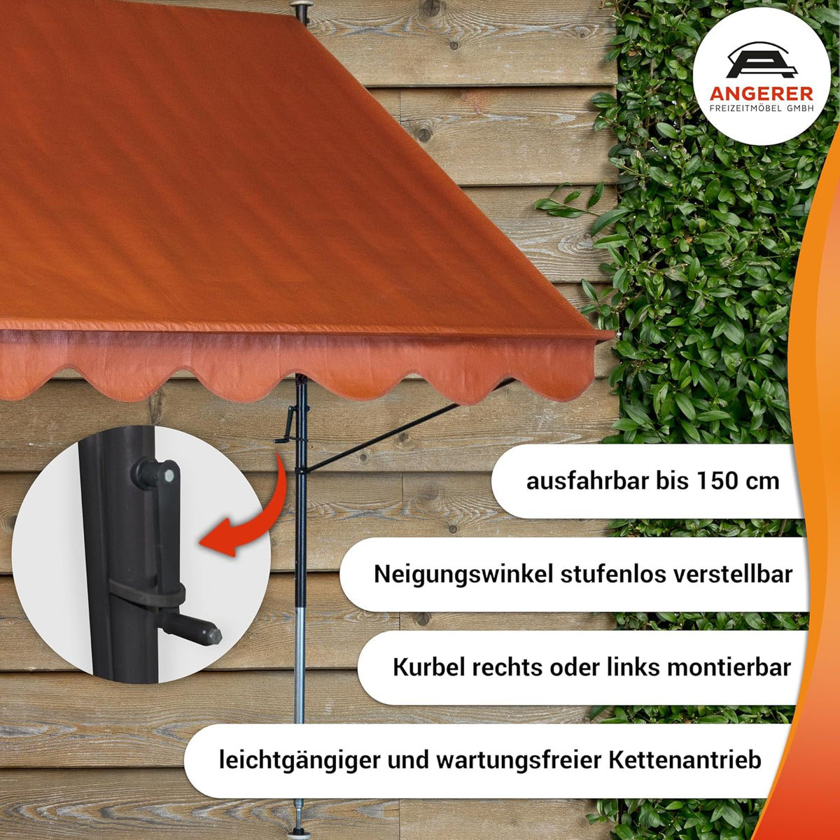 Angerer Klemluifel standaard 400 cm Uni oranje PE