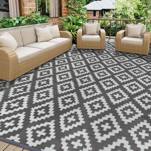 Buiten Vloerkleed - Buitenkleden - Buitentapijt - Opvouwbaar - UV-bestendig - Waterdicht - Buitenmatten - voor Buiten - Balkon - Strand - Picknick -Terras - Rechthoekig -  270 x 365 cm - Grijs