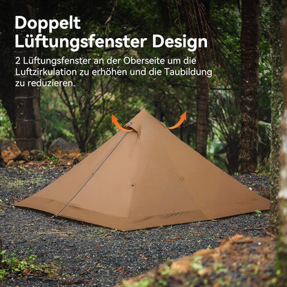 Thous Winds Campingtent, outdoor tent voor 2 personen, waterdicht, 4 seizoenen, winddicht, ultralichte piramidetent voor solo-wandelaars, camping, outdoor, bergbeklimmen, snelle opbouw