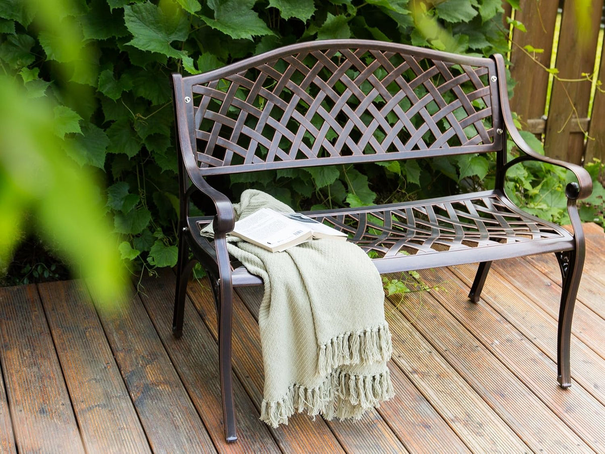 Vintage tuinbank bruin metaal 2-zits armleuningen Staggia - QUORE