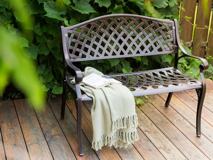 Vintage tuinbank bruin metaal 2-zits armleuningen Staggia - QUORE