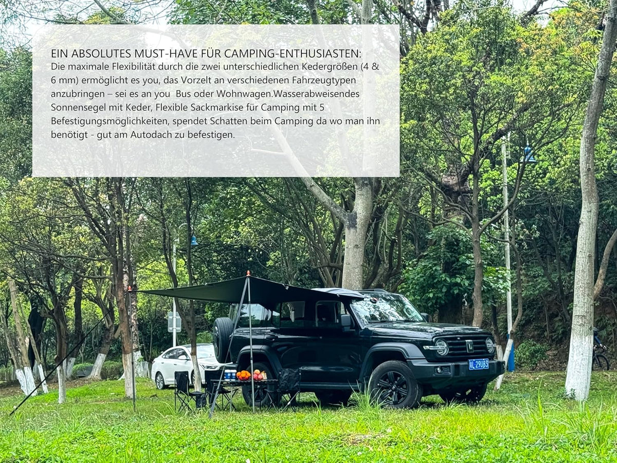 Luifel, zonnezeil met bies, zonnezeil caravan, kederrail (4-6 mm), V-w T4, T5, T6, reservedoek geeft 250 x 250 cm, voortent caravan, autovoortent, must-have voor campers