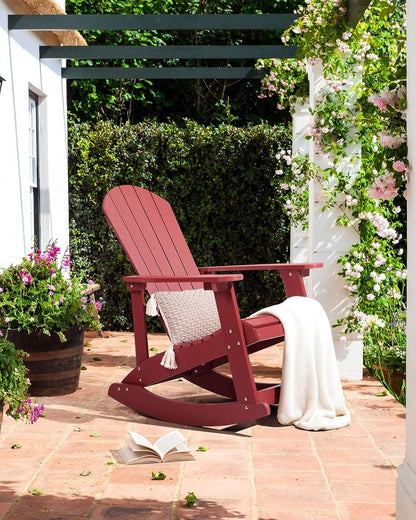 Schommelstoel – Rocking Chair – Schommelstoel Tuin – Relaxstoel – Tuinstoel – Traditioneel Design – Kunsthout & RVS Frame – Weerbestendig Rood