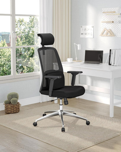 Hzuaneri Ergonomic Office Chair, Computer Chair, Gaming Chair, Mesh Chair, Adjustable Lumbar Support and Headrest, Maximum Load Capacity r150kg, Height Adjustable, Black ON00199B