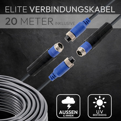 VSG24 24121 - 7" Premium achteruitrijvideosysteem voor campers & auto's, camera set incl. 20m kabel, nachtzicht, 120° hoek, 12-24 V, IP68 - Zwart