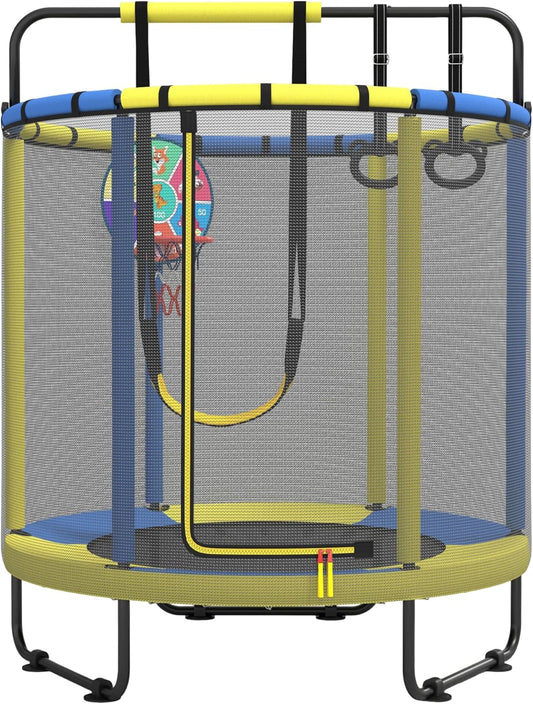 Kindertrampoline, trampoline voor kinderen, indoor trampolines voor kinderen, met basketbalmand, schommel, trekring, geschikt voor binnen en buiten, geschikt voor kinderen, verjaardagscadeau